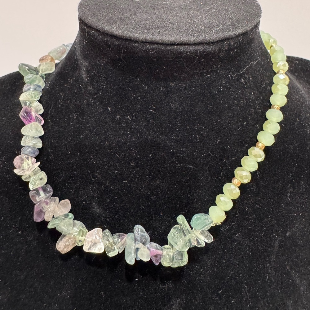 Multicolor beaded Necklace greens and purples